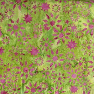 Patchwork stof - lys grøn batik med pink blomster