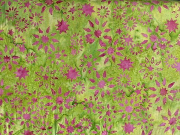 Patchwork stof - lys grøn batik med pink blomster