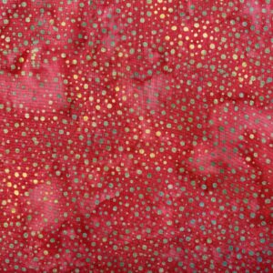 Patchwork stof - rød batik med farverige prikker