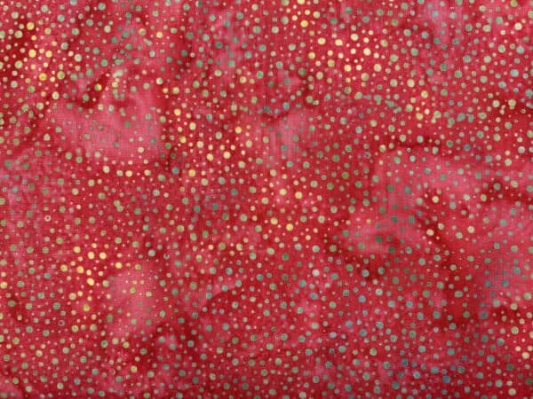 Patchwork stof - rød batik med farverige prikker