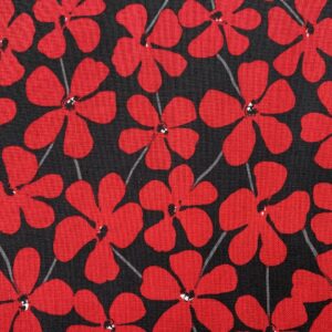 Patchwork stof - sort med røde blomster