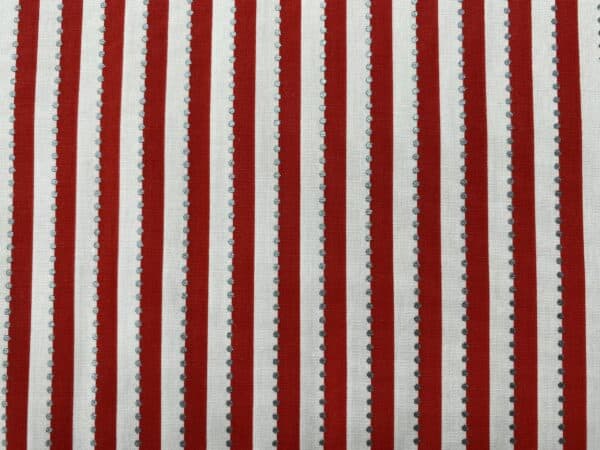 Patchwork stof - røde og hvide striber med sølv prikker