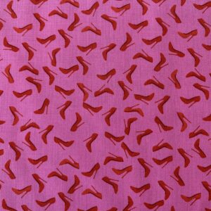 Patchwork stof - pink med røde stilletter