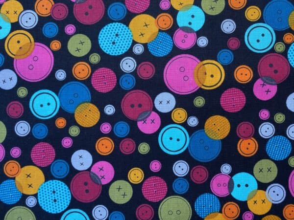Patchwork stof - farverige knapper