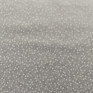 Patchwork stof - grå med hvid blad mønster