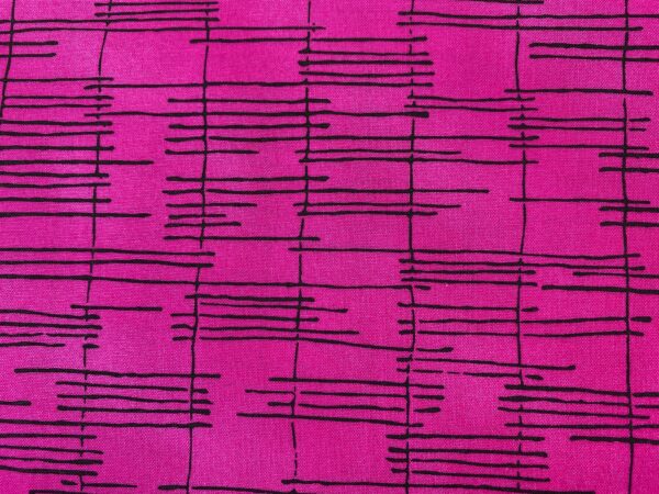 Patchwork stof - pink med sorte streger