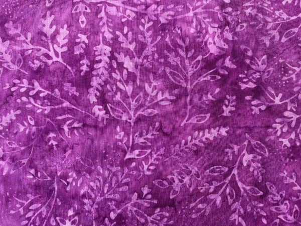 Patchwork stof - lilla batik med blade