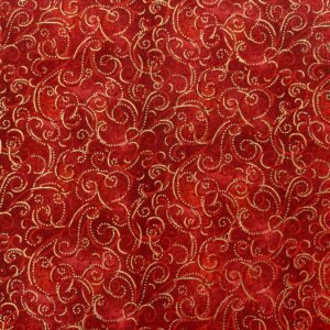 Patchwork stof - rød med guld mønster