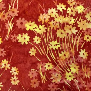Patchwork stof - rød med gule blomster