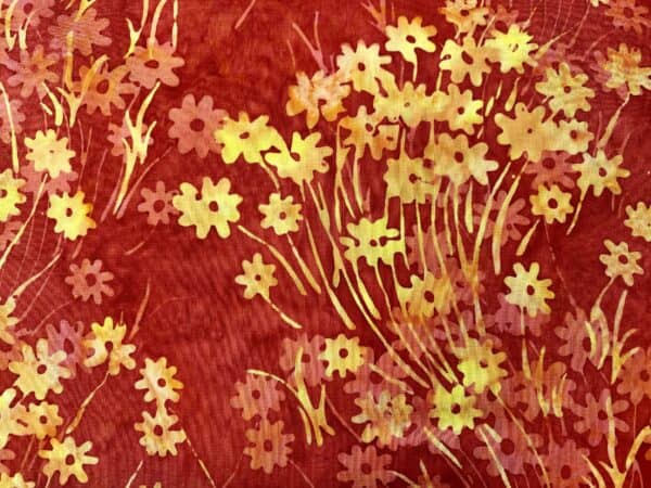 Patchwork stof - rød med gule blomster