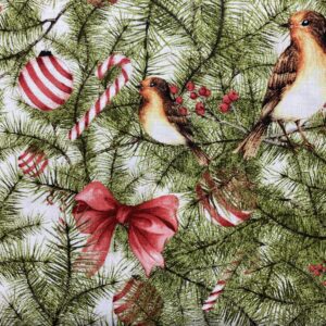 Patchwork stof - grene, fugle og julepynt