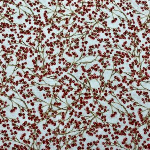 Patchwork stof - hvid med røde bær