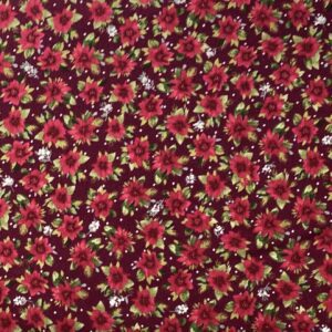Patchwork stof - bordeaux med røde blomster