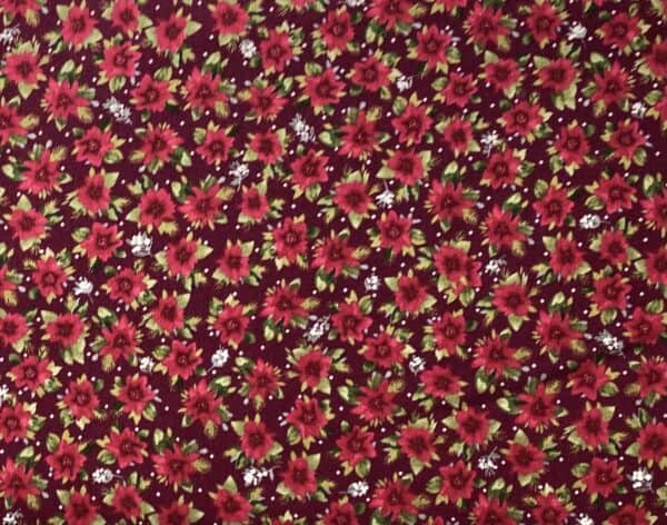 Patchwork stof - bordeaux med røde blomster