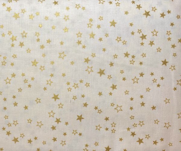 Patchwork stof - hvid med guldstjerner