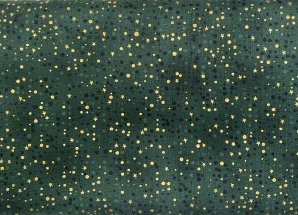 Patchwork stof - dyb grøn med guldprikker og stjerner