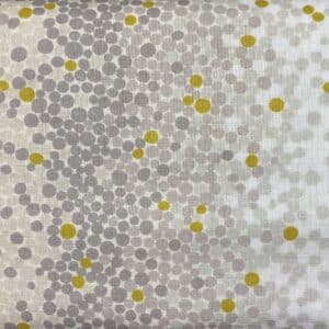 Patchwork stof - hvid med grå og guld prikker