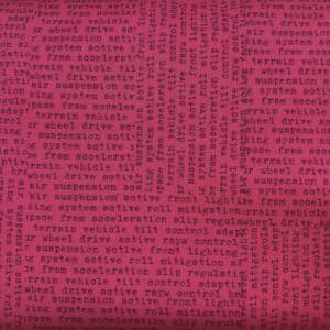 Patchwork stof - pink med maskinskrevne ord