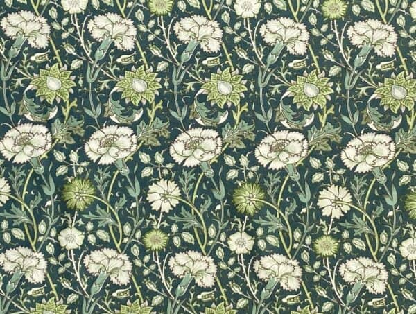 Patchwork stof - William Morris - Blågrøn med lyse blomster
