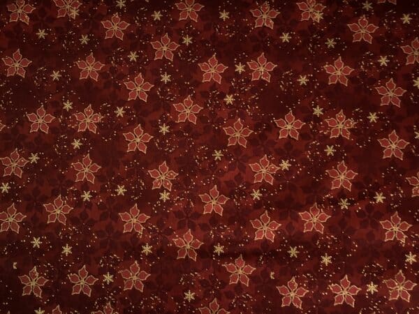 Patchwork stof - dyb rød med stjerne blomster