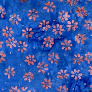 Patchwork stof - blå med røde blomster
