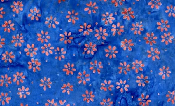 Patchwork stof - blå med røde blomster