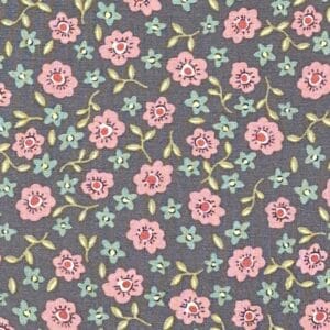 Patchwork stof - grå med lyserøde blomster