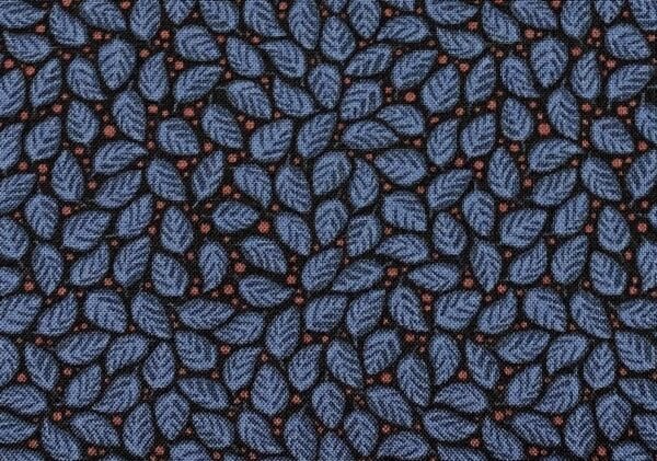 Patchwork stof - sort med blå blade
