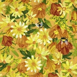 Patchwork stof - gule blomster med bier stof
