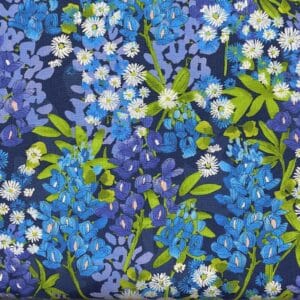 Patchwork stof - blå stof med hvide og blå blomster