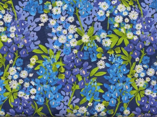Patchwork stof - blå stof med hvide og blå blomster