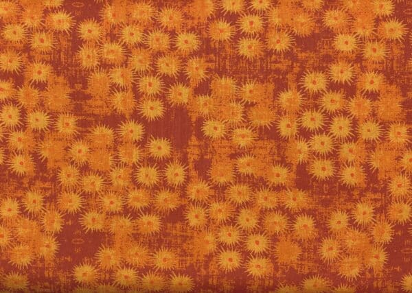 Patchwork stof - orange stof med gule blomster