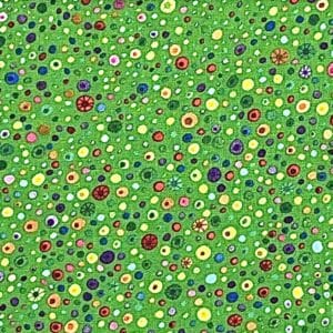 Patchwork stof - grønt stof med farverige prikker