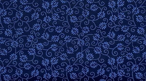 Patchwork stof - blå stof med snirkler og blomster