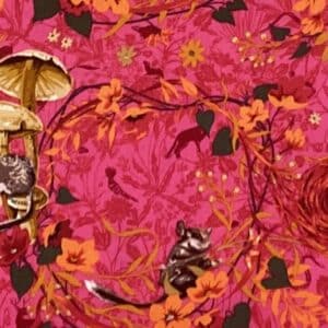 Patchwork stof -Odile Bailloeui - Pink med små mus og svampe