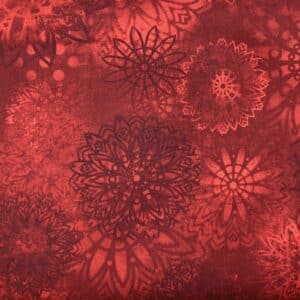 Patchwork stof - rød baggrund med mandalaer