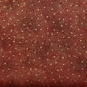 Patchwork stof - mørkerød baggrund med guldstjerner