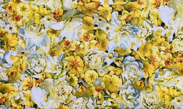 Patchwork stof - gule og hvide blomster