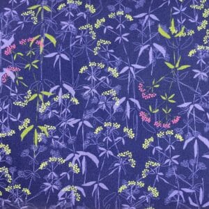 Patchwork stof - blå baggrund med planter