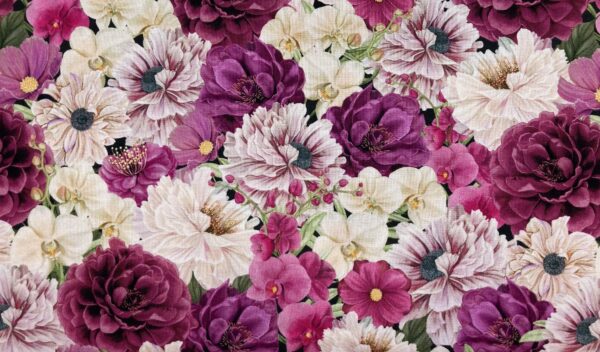 patchwork stof- Lyse pink bordeaux blomster