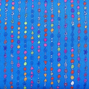 patchwork stof - Mellemblå med stribet mønster