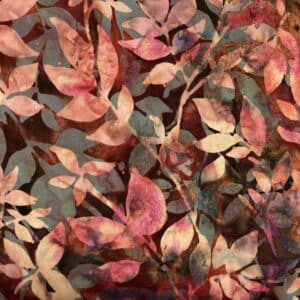 patchwork stof - rødbrun med bladmønster batik