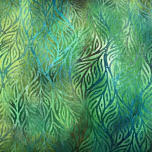Patchwork stof - grønlig med bladmønster