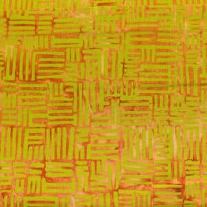 Patchwork stof - Limegrøn med orange tegn Batik