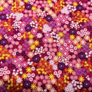 Patchwork stof - Millefleurs pink lilla rosa orange små blomster