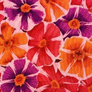 Patchwork stof - Lilla, orange og pink blomster