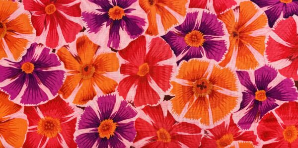 Patchwork stof - Lilla, orange og pink blomster