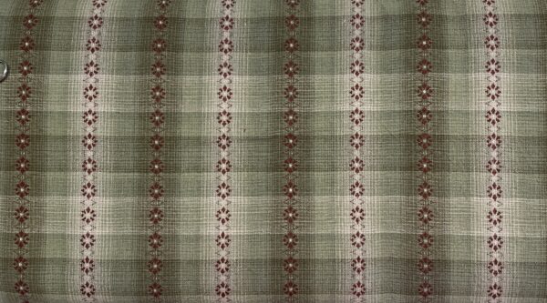 Patchwork stof - Japansk Tochio Yarn dyed - grøn tern med brune blomsterranker