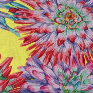 Georginer på en gul bund - strålegeorginer, kaffe Fassett