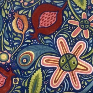 Blå bund med blomster og blade a la Heerup